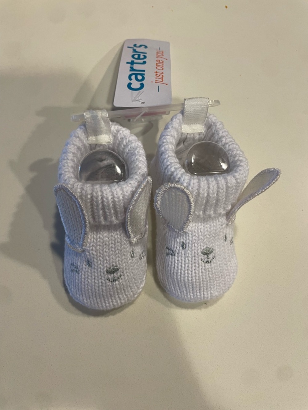 NWT Carter’s Lightweight‎ Knit White Bunny Easter Booties Newborn Unisex